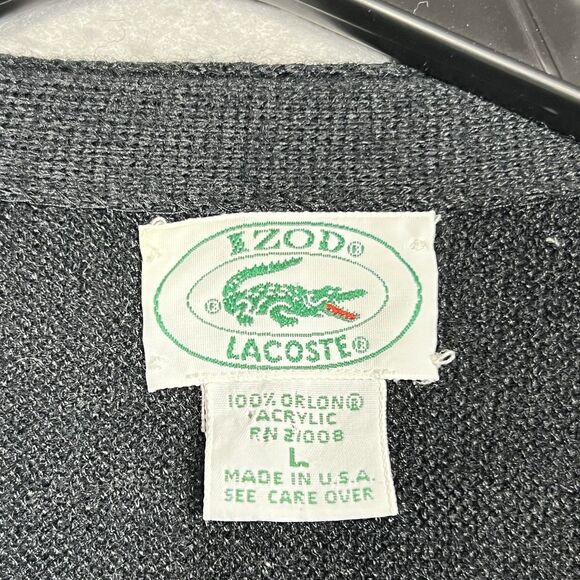 Vintage 80'S Lacoste IZOD Cardigan Men’s Large Black Acrylic Knit Made in USA - Picture 10 of 11